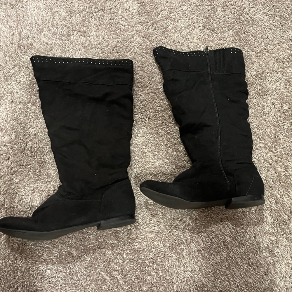 Wide Black Studded Boots